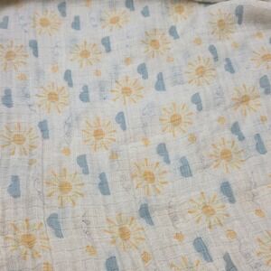 Walgreens Sun and Cloud Cotton Muslin Baby Swaddle Blanket White Yellow Blue